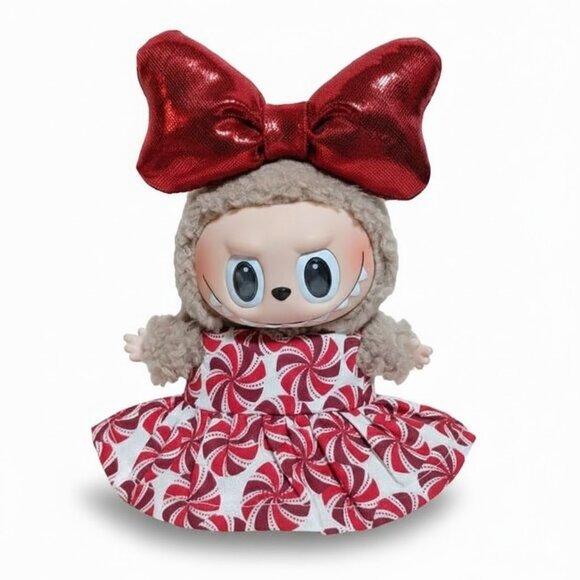 Holiday Christmas Candy Handmade Dress And Bow For Labubu - Picture 1 of 6